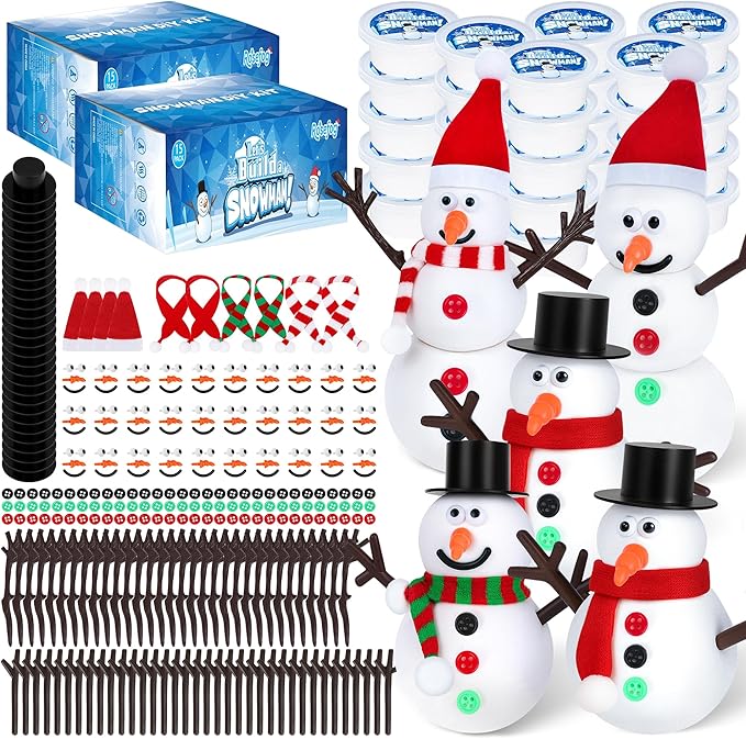 30 Pack Snowman DIY Kit, Christmas Crafts Supplies, Christmas Stocking Stuffers for Kids, Build a Snowman Kit with Air Dry Clay Xmas Stocking Stuffers Presents for Party Favors Winter Activities