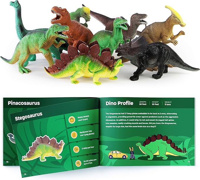 Boley Dinosaur Toys for Kids for Boys Girls Age 3-5 & 5-7, 9-Inch Educational Realistic Dinosaur Figures for Kids and Toddler T-Rex, Triceratops, Velociraptor - 12 Pack