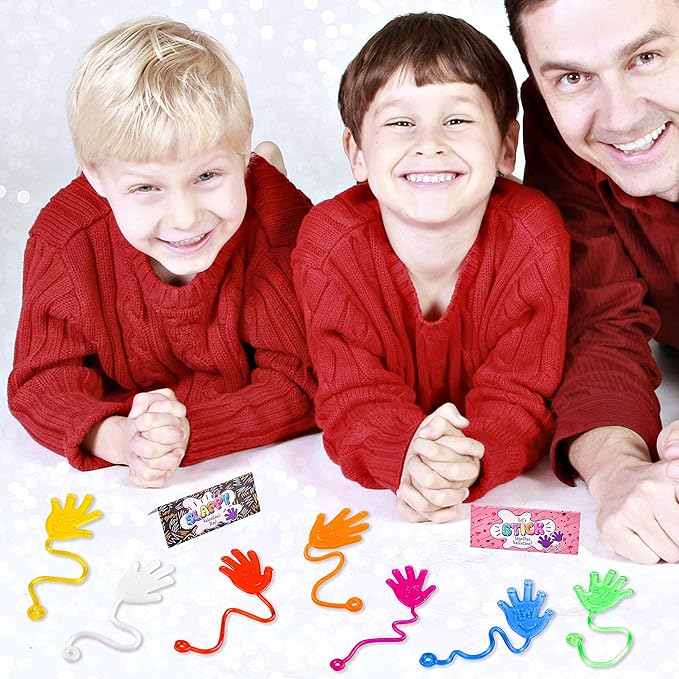 JOYIN 28 Packs Valentines Day Sticky Hands with Card Headers for Kids Party Favor, Classroom Exchange Prizes, Valentine’s Day Greeting Cards, Party Favors and Exchange Gifts