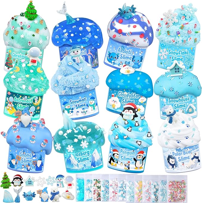 12 Pack Slimes, Blue Slime Kit, Different Butter Slimes Cloud Slimes Fluffy DIY Kit for Girls and Boys, Slime Party Favors Goodie Bag Stuffers, 4 5 6 7 8 9 10 Year Old Girl Birthday Gift Cute Stuff