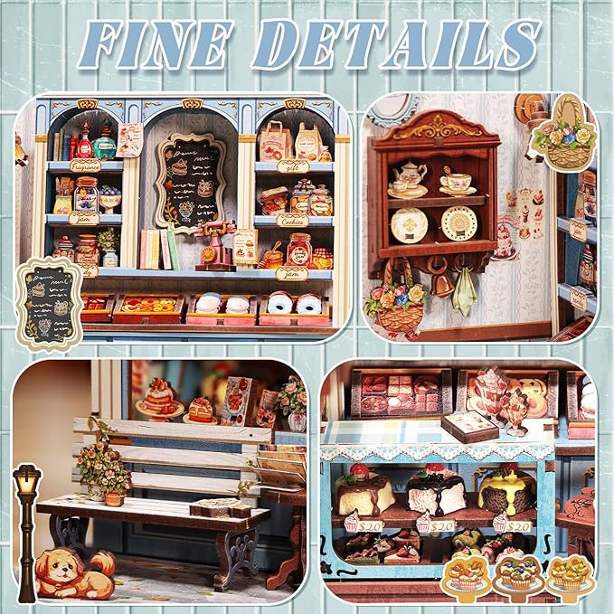 Fsolis Book Nook Kit - DIY Bookshelf Miniature Kit for Adults, 3D Puzzle Booknook Bakery Tiny House Craft Gifts for Women Readers Book Lovers (Sweet Marie)