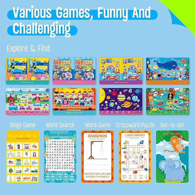 2 Travel Game Pads, 61 Dry Erase Activities Games Reusable & Erasable Book, Fun Explore & Find Brain Challenge Games Interesting Educational Toy and Learning Tool for Road Trip Airplane Travel
