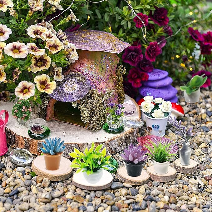 Cayway Dollhouse Plant Miniature 16 PCS Artificial Plant Tiny Bonsai Model Mini Flowerpot Fake Succulent Doll House for Garden Dollhouse Decorations