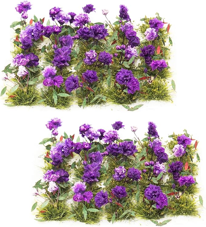40 Pcs Flower Cluster Flower Vegetation Groups Grass Tufts Miniature Static Scenery Model for DIY Architecture Building Model Railway Train Diorama Garden Scenery Landscape Layout (Dark purple)
