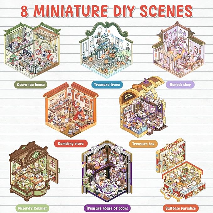 DIY 3D House Sticker Set for Adults & Kids - Creative Miniature Room Scenes with Cartoon Decals, Cute Home Decor Stickers to Build Your Own 3D Model Scenes (Set 4)