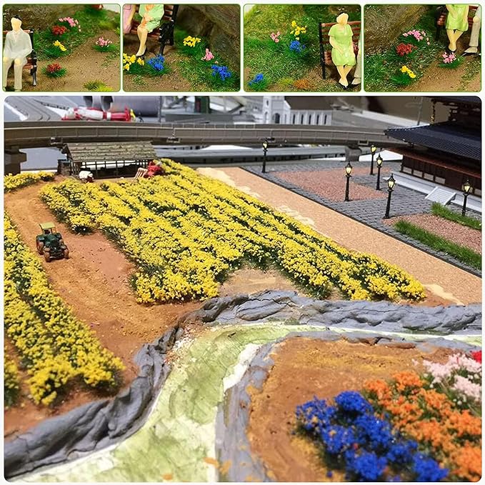 Woohome 32 PCS Static Grass Model Grass Bushy Tuft Flower Cluster Vegetation Groups for DIY Architecture Building Model Train Landscape Railroad Scenery