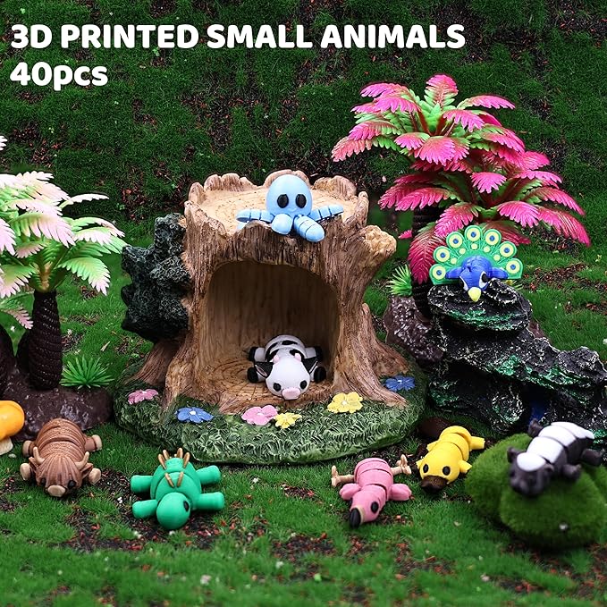 40 PCS 3D Printed Animal Figurines, Articulated Animal Figurines, Fidget Toys, Flexible Car Decor, Party Favor, Gifts for Girls and Boys, Office Desk Pets, Birthday Gifts