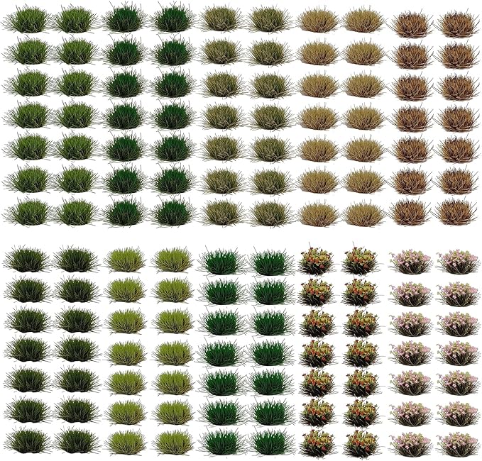 gdeplok 140 Pcs Static Grass Tufts & Miniature Flower Clusters - Artificial Grass Terrain Scenery Kit for Model Train Railway, Military Sand Table, DIY Diorama Landscape (B)