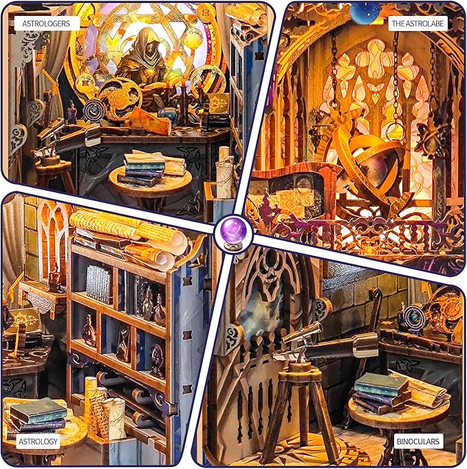3D Puzzles Book Nook Kit, DIY Miniature Book Nook Kit Creative Decorative with LED Lights Bookend Bookshelf Insert for Adults Teens-Star Map Secrets(SQ -35)
