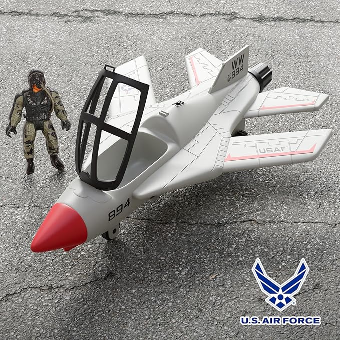 Lollipop United States Air Force Sky Raider Fighter Jet Toy Airplane with Pilot & Missile - Realistic Military Aircraft & Soldier Action Figure - Bomber Plane Model for Kids 3+
