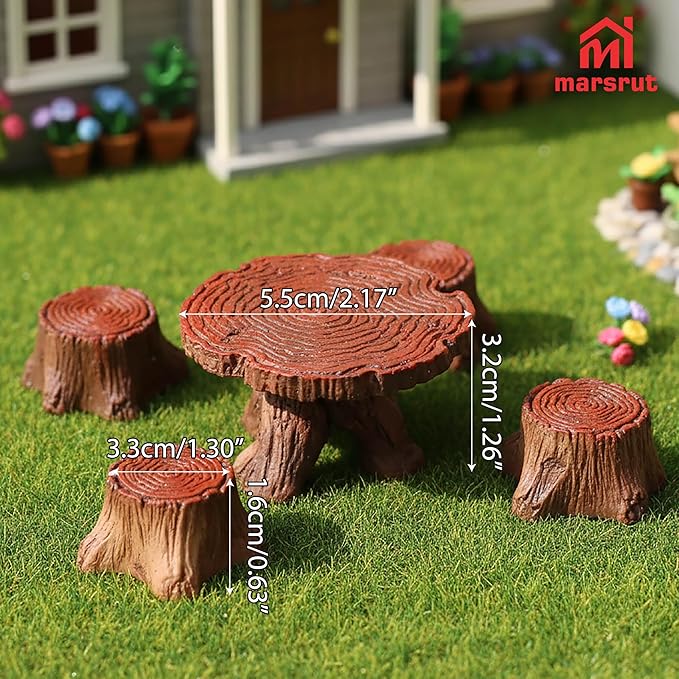 5Pcs Miniature Table and Chairs Set Fairy Garden Accessories, Mini Resin Village Furniture Ornaments Kit for DIY Craft Gift Dollhouse Succulents Home Outdoor Decoration