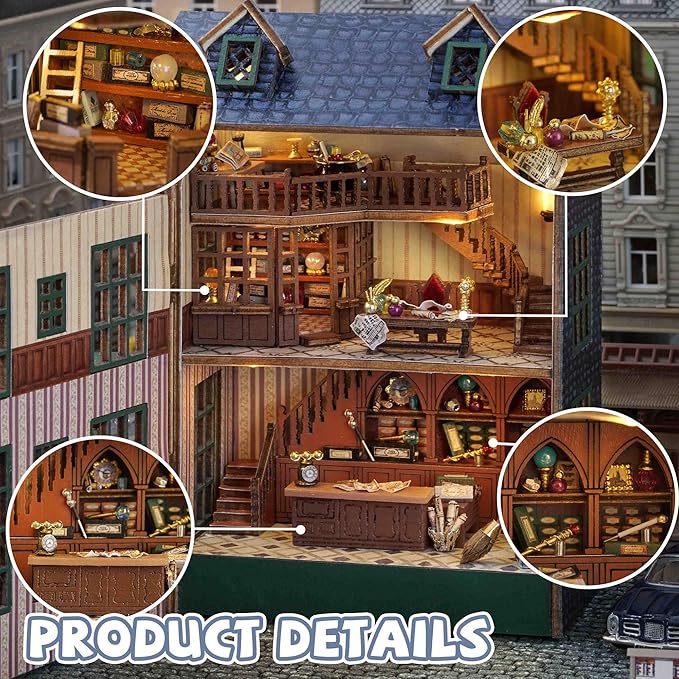 Kisoy DIY Miniature House Kit, Tiny House Building Kit with Furniture and LED Light for Adults and Teens, DIY Mini House Craft Kit, Decorations/Gifts for Family and Friends(Magic Shop)