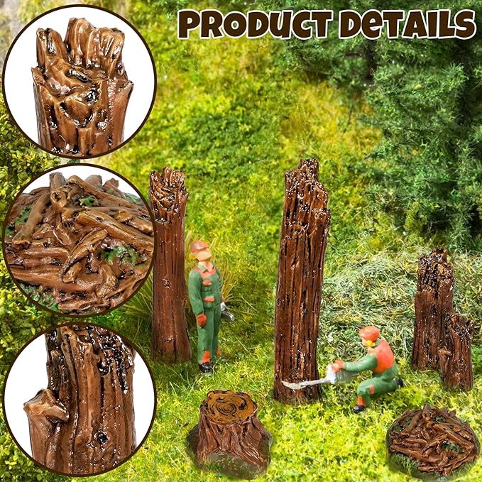 Warmtree Artificial Tree Stump Mini Garden Figurines Stumps Ornaments Miniature Stone Rock Statue for Micro Train Landscape Railway Sand Table, Pack of 6