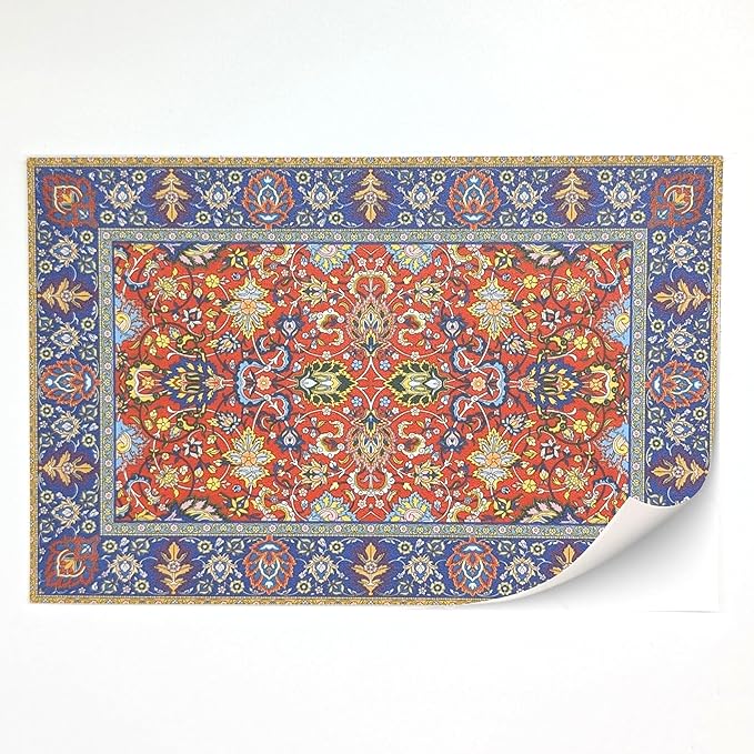Self-Adhesive Carpet with Real Textile Structure for Dollhouses Scale 1:12 (Oriental Carpet Blue 1)