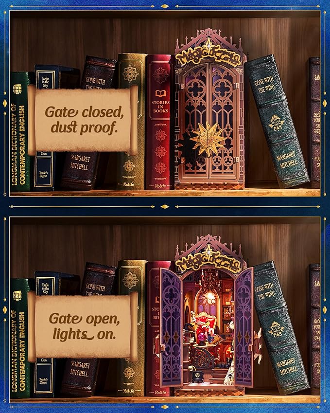 Rolife Book Nook Kit Magic Fantasy Corner DIY Miniature House Kit, 10" Wizard Witch Room Booknook Bookshelf Insert Decor 3D Wooden Puzzles for Adults Halloween Chiristmas Gift