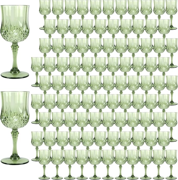 LEYIQU Plastic Wine Glasses, Plastic Goblets Vintage Style Cordial Drinking Glasses for Valentine’s Day, Wedding Reception, Grand Event Party Supplies (100, New Green)