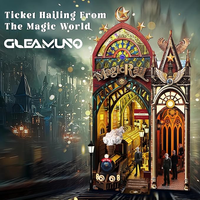LED Book Nook Kit for Adults – DIY Miniature House Kit, Wooden Dollhouse Kit, Booknook Craft Kits, Library Bookshelf Decor, 3D Puzzles for Adults, Book Lovers Gifts, Magic Station