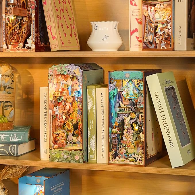 Tonecheer DIY Book Nook Kit, Dorothy's Journey 3D Puzzle Wooden Fairy Tales Miniature House Kit for Adults, Booknook Set Dollhouse Bookshelf Decor Bookend with Dust Cover and LEDs Ideal Gifts