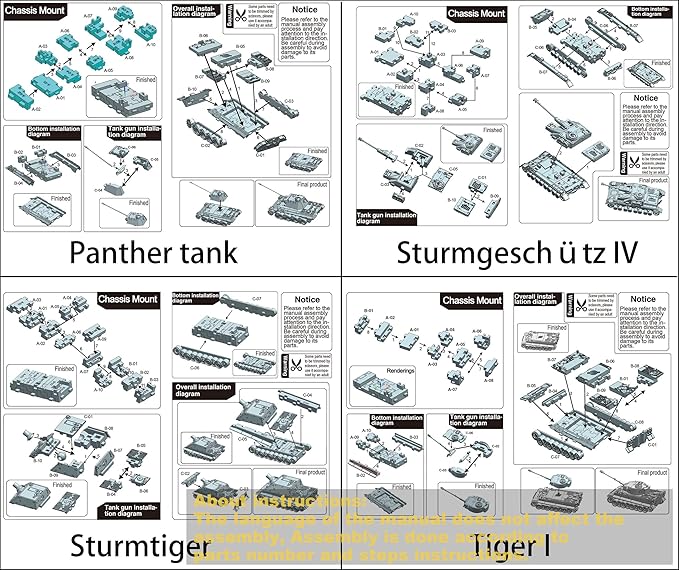 Kvvdi 4 Sets Upgrade 3D Puzzles Plastic Model Toy Tank Kit for Adults, Military Tiger Tank, Premium Scale Model Tanks Kits Collection