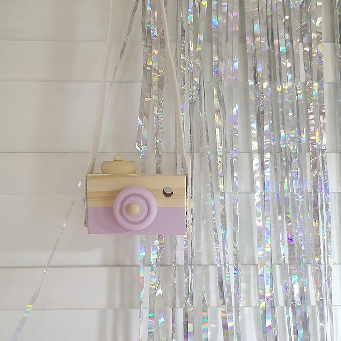 Cynzia Baby Wooden Mini Camera Toy, Kid Cute Mini Sharpe Toy Neck Hanging Photographed Props for Toddlers Children Kids' Room Hanging Decor Gift (Purple)