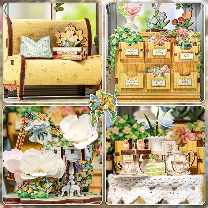 Fsolis Book Nook Kit - DIY Miniature Kit for Adults Tiny House Bookshelf Diorama 3D Puzzles Flower Shop Craft Gifts for Women Book Lovers(Windsor Flower House)