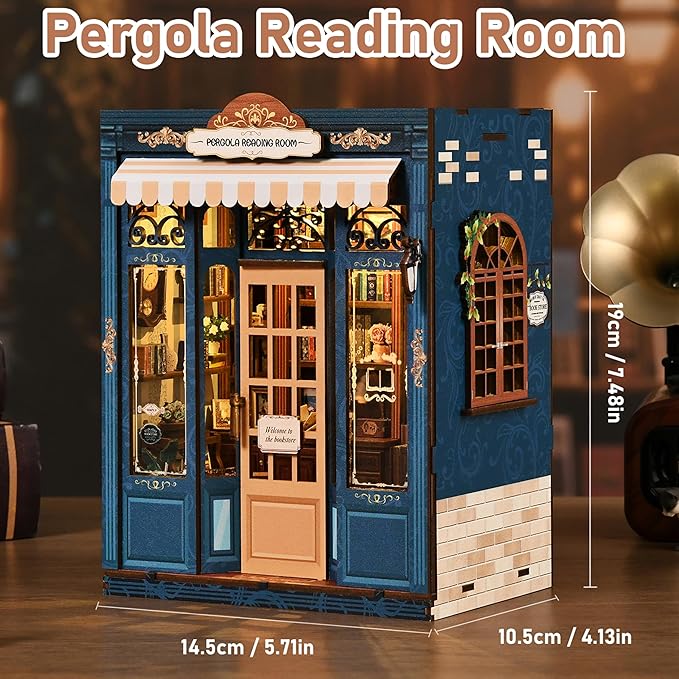 ISSEVE Book Nook Kit - DIY Miniature House Kit Book Nooks for Adults, Dollhouse Booknook Library Tiny House Bookshelf Decor 3D Wooden Puzzle Model Craft Kits Gift (Reading Room Bookstore)