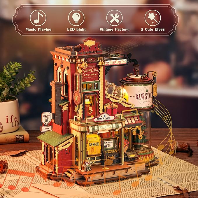 ROBOTIME 3D Wooden Puzzles for Adults, Factory Wooden Music Box EAB01, Gift for Craft Enthusiast Model Building Set
