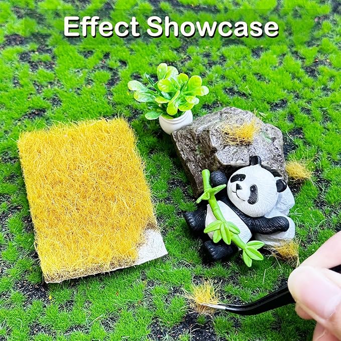 Woohome 2 PCS Static Grass Tuft Railway Artificial Grass for Train Scenery, Railway Landscape, Military Sand Table DIY, Yellow