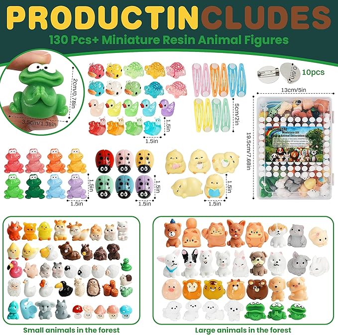 135pcs Mini Resin Animal Kits 113 Styles Tiny Resin Animals Miniature Little Small Animals Figures Bulk for Micro Fairy Garden Landscape Accessories Dollhouse Hide Crafts Decor Toys (Animal)