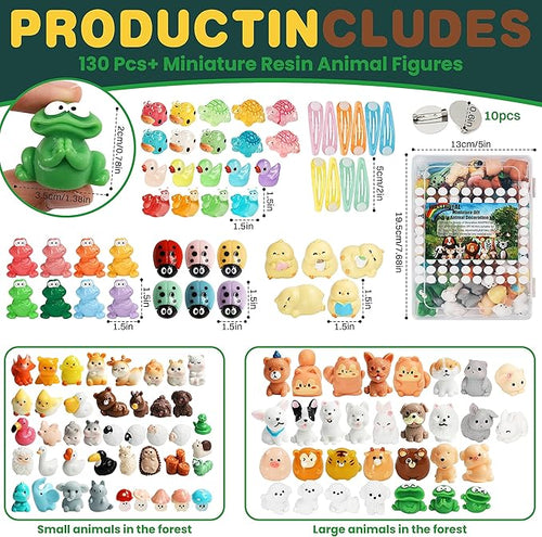 135pcs Mini Resin Animal Kits 113 Styles Tiny Resin Animals Miniature Little Small Animals Figures Bulk for Micro Fairy Garden Landscape Accessories Dollhouse Hide Crafts Decor Toys (Animal)