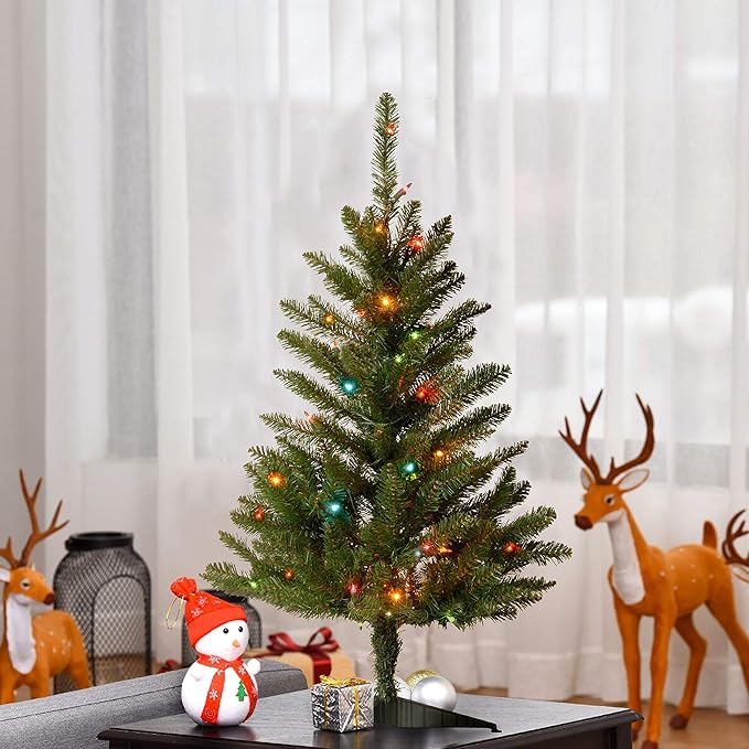 National Tree Company Artificial Pre-Lit Mini Christmas Tree, Green, Kingswood Fir, Multicolor Lights, Includes Stand, 3 Feet