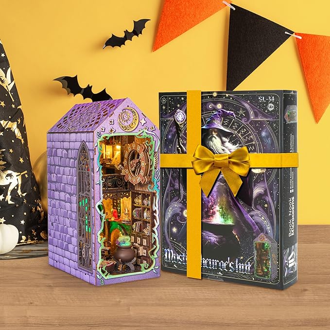 BenBen Book Nook Kit - DIY Miniature House Kit for Adults, Teens, Dollhouse Booknook Tiny House, Bookshelf Decor 3D Wooden Puzzle, Gifts for Family and Friends (Mystic Theurge's Hut)