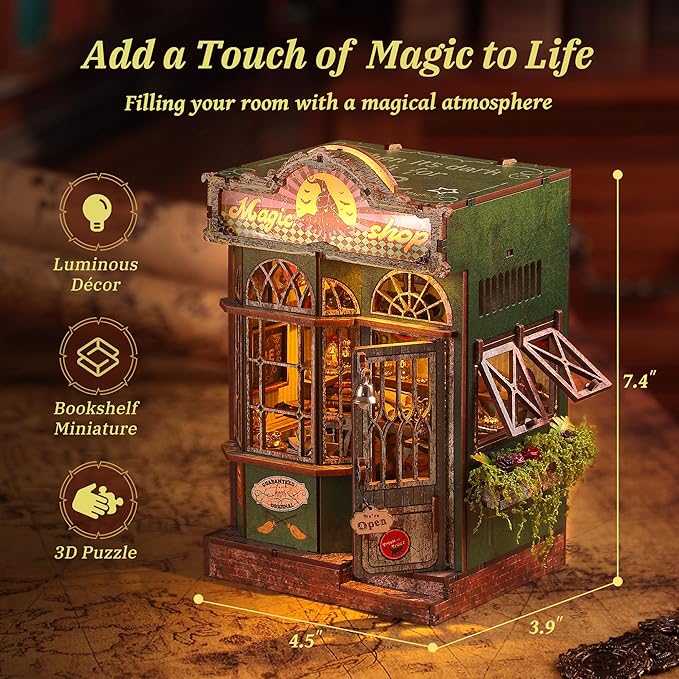 3D Wooden Puzzle Magic Shop Miniature Kit - DIY Dollhouse with LED Lights，Home Décor Display, Creative Gift for Adults and Teens (Magic Shop)