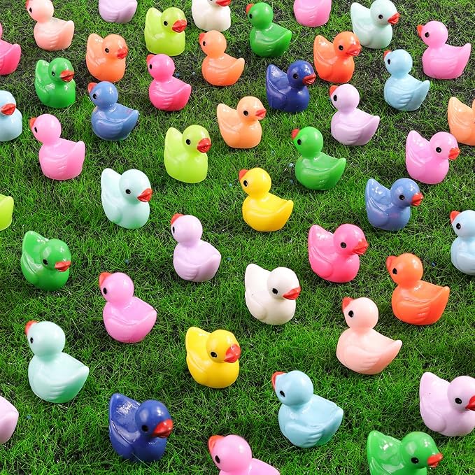 200PCS Mini Resin Animals Cute Tiny Ducks,Miniature Duck Figures to Hide,Little Animal Small Figurines Bulk for Topper Desk Garden Dollhouse Landscape Aquarium Ornaments DIY Crafts & Decor