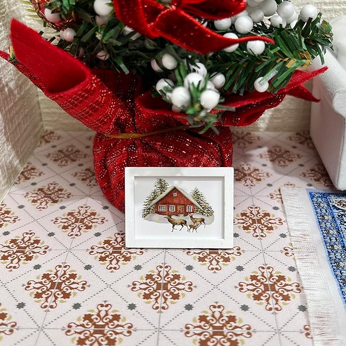 SAMCAMI Miniature Dollhouse Accessories Christmas, Mini Wall Art, 1/12 Scale Accessories, Dollhouse Miniatures, 8 Pieces