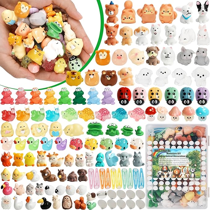 135pcs Mini Resin Animal Kits 113 Styles Tiny Resin Animals Miniature Little Small Animals Figures Bulk for Micro Fairy Garden Landscape Accessories Dollhouse Hide Crafts Decor Toys (Animal)