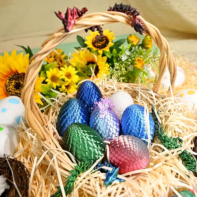 12PCS 3D Printed Dragon Eggs, Christmas Stocking Stuffers for Kids Boys, Dragon Toy for Boys Teens Articulated Crystal Dragon Gifts for Teens Boy 4-6 5-7 8-12