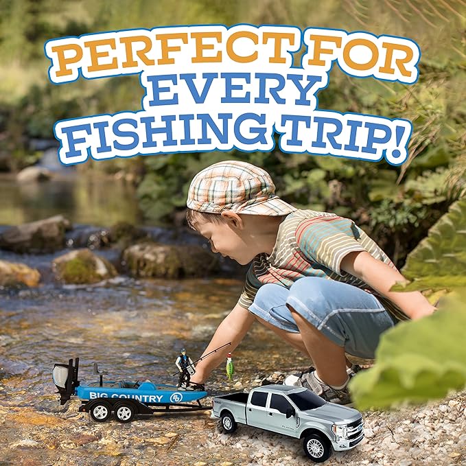 Big Country Toys - Fishing Toy Playset - Kids Fishing Set with Toy Boat and Ford F-250 Super Duty® - 12-Piece Fishing Set