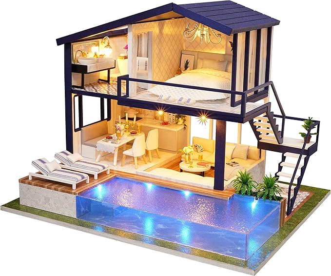 Flever Dollhouse Miniature DIY House Kit Manual Creative with Furniture for Romantic Artwork Gift (Perfect Time Apartment)