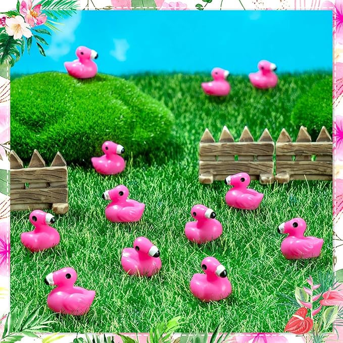 100Pcs Mini Resin Flamingo Ducks, Flamingo Tiny Figurines for Cake Topper Garden Dollhouse Landscape Aquarium Ornaments DIY Crafts