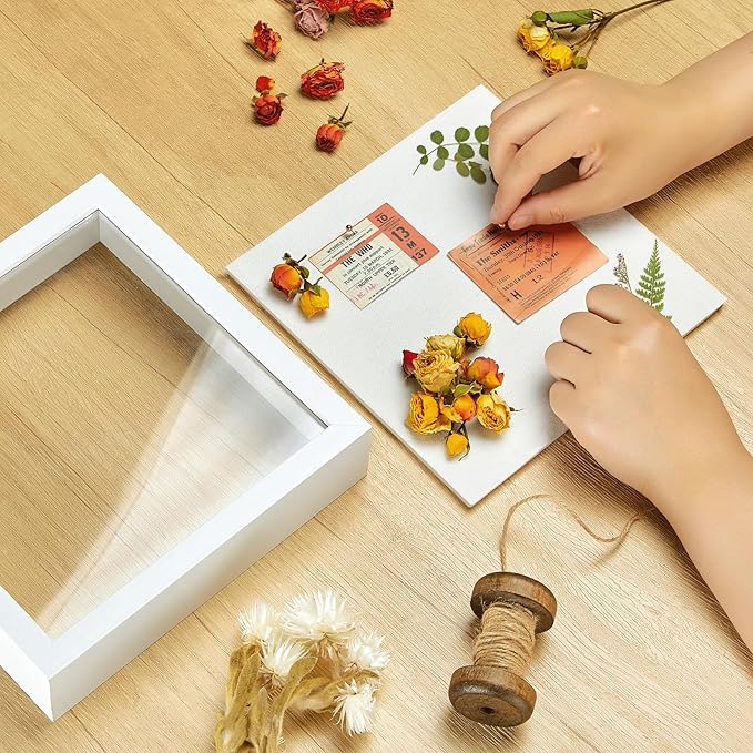 8x8 Shadow Box Picture Frame Display Case with Soft Linen Back-Thickened Panel,Small White Deep Square Shadow Memory Box Frame 8x8 fo Flower Pet Wedding Photo Craft Memorial Gift