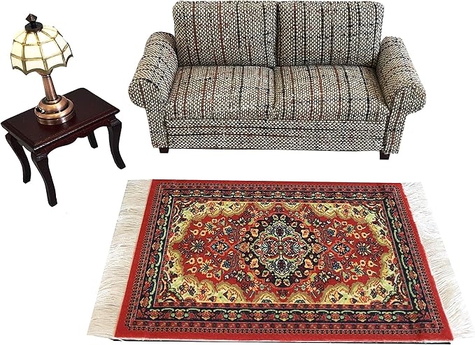 Brown Dollhouse Sofa Couch, Miniature Living Room Furniture Loveseat, Accessories for 6 inch Dolls, 1/12 Scale, Retro