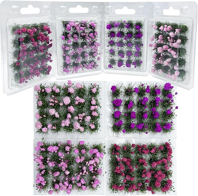 Woohome Flower Cluster Flower Vegetation Groups Grass Tufts Miniature Static Scenery for DIY Architecture Building Model Railway Train Diorama Garden Scenery Landscape Layout (4 Colors)