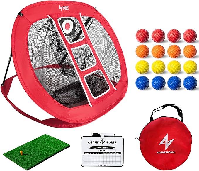 A GAME SPORTS Golf Chipping Net with Mat - Practice Net for Backyard & Indoor/Outdoor Swing Training