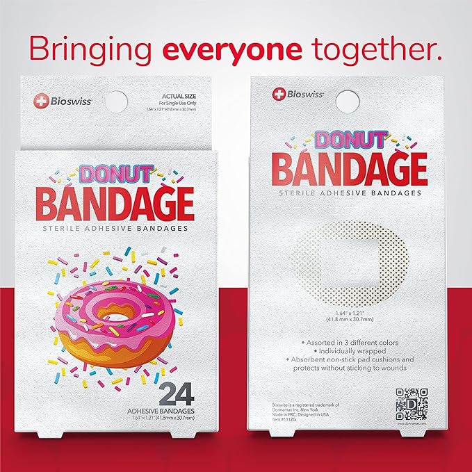 BioSwiss Bandages, Donut Shaped Self Adhesive Bandage Set, Latex Free, Sterile Wound Care, 24 Count