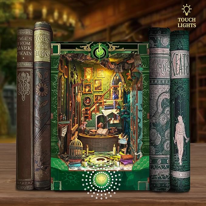 3D Wooden Puzzle Book Nook Kit -DIY Miniature House Kit Magic Dollhouse Tiny House Bookshelf Dollhouse for Adults with LED Light- Snake House (SQ-41)