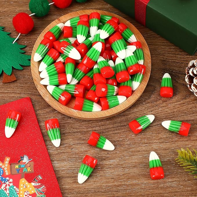 56 Pcs Fake Christmas Mini Resin Candy,Red Green Christmas Candy Corn Artificial Ornaments for Xmas DIY Crafts Party Figurines Garden Miniatures