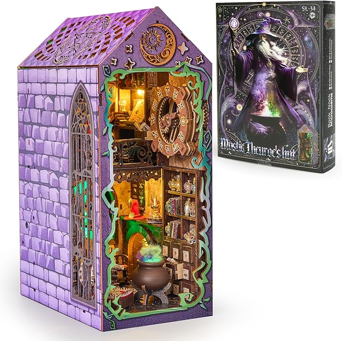 BenBen Book Nook Kit - DIY Miniature House Kit for Adults, Teens, Dollhouse Booknook Tiny House, Bookshelf Decor 3D Wooden Puzzle, Gifts for Family and Friends (Mystic Theurge's Hut)