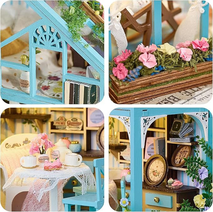 BenBen DIY Miniature House Kit, Mini House Building Kit for Adults, Model Craft Kits with Furniture, Tiny Dollhouse Diorama to Build for Hobbies, Gifts for Family and Friends(Garden Tea House)