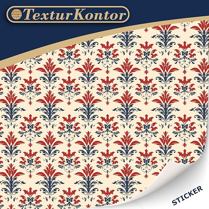 3 Sheets Self-Adhesive Wallpaper for Dollhouses Scale 1:12 Modern Wallpaper Art Deco Wallpaper Artdeco Wallpaper (Damast Red Blue Sepia)